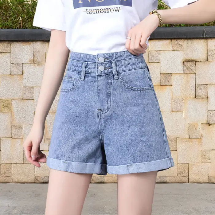 Women High Waist Denim Shorts White Slim Fit - Image 3