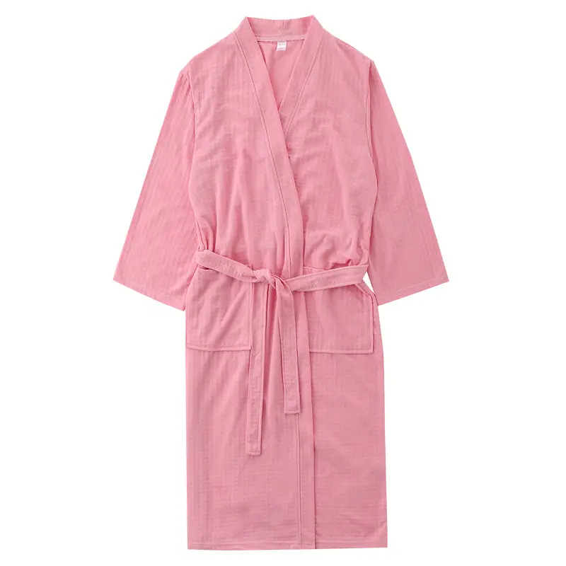 Women's Pink Waffle Bathrobe Hot Spring Sauna Suit - Image 13