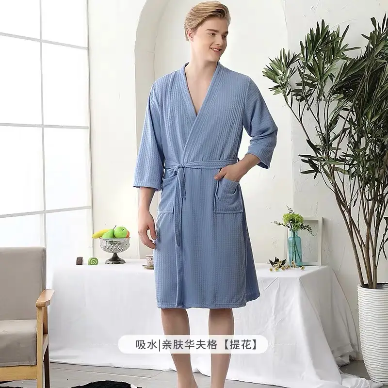 Women's Pink Waffle Bathrobe Hot Spring Sauna Suit - Image 16