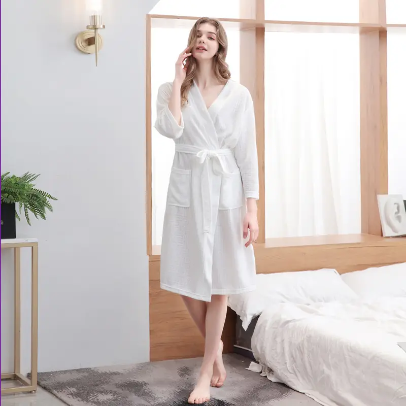 Women's Pink Waffle Bathrobe Hot Spring Sauna Suit - Image 3