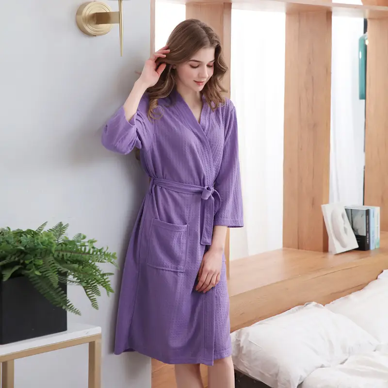 Women's Pink Waffle Bathrobe Hot Spring Sauna Suit - Image 6