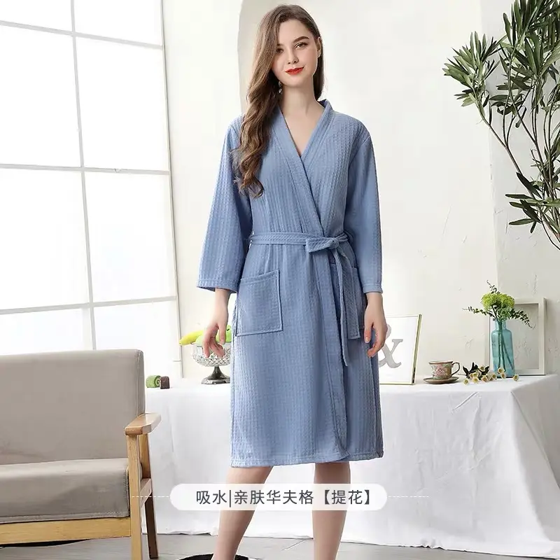 Women's Pink Waffle Bathrobe Hot Spring Sauna Suit - Image 7