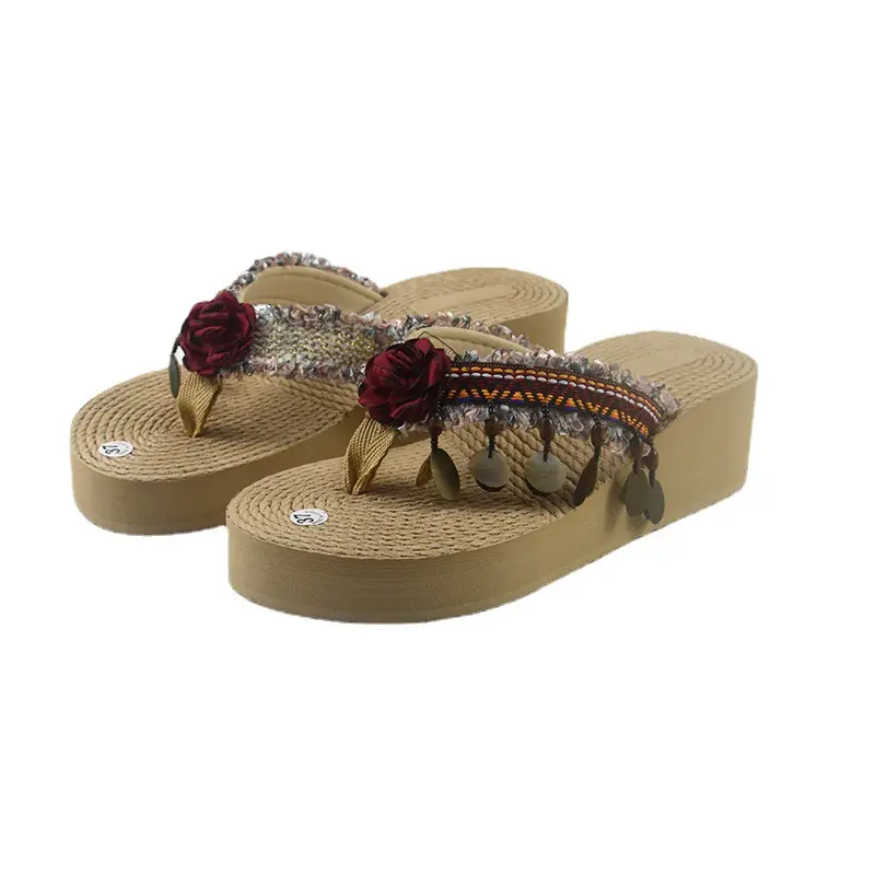 Women's Floral Thick Sole Flip Flops Summer Beach Wear