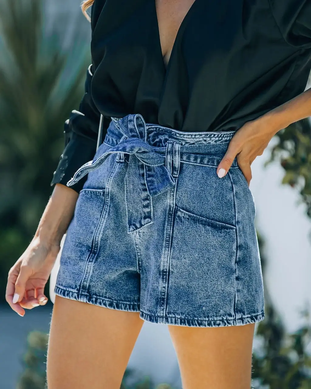 Women Denim Shorts High Waist Wash Blue Belt — feature 8