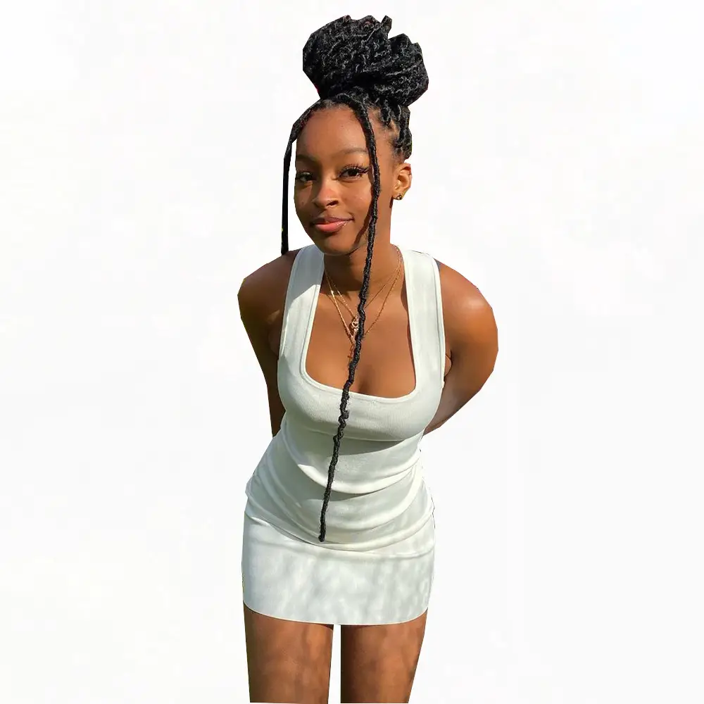 White Sexy Women's Dress with Hollow Neck & Hip Lift