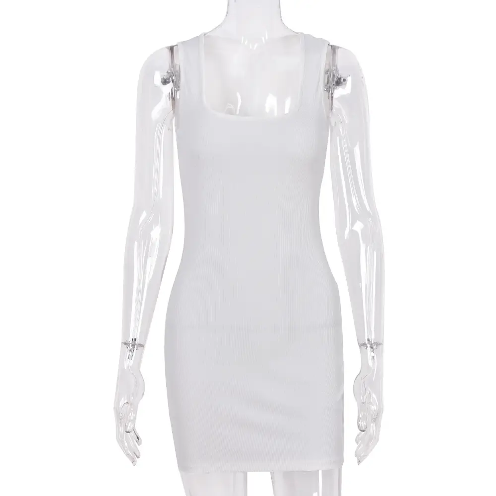 White Sexy Women's Dress with Hollow Neck & Hip Lift