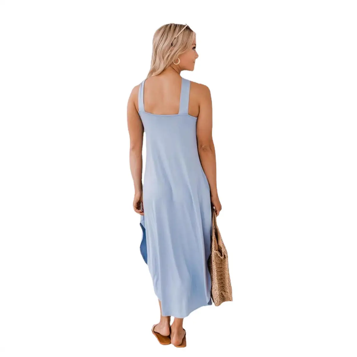 2024 Off-Shoulder Halterneck Dress Blue Long Sleeve - Image 11