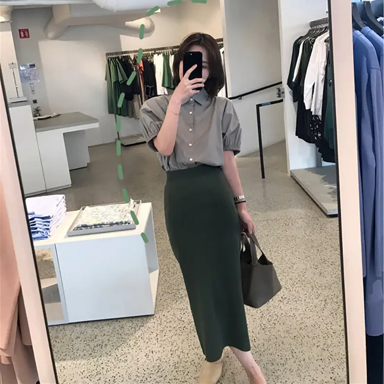 Women's Puff Sleeve Sweet Loose Korean Shirt Beige - Image 5