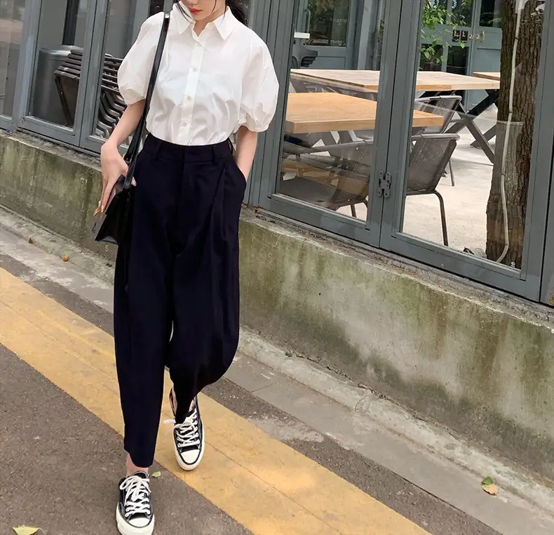 Women's Puff Sleeve Sweet Loose Korean Shirt Beige — feature 13