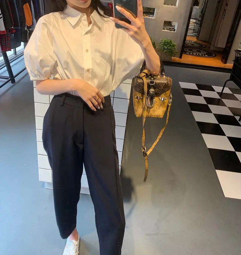 Women's Puff Sleeve Sweet Loose Korean Shirt Beige — feature 2