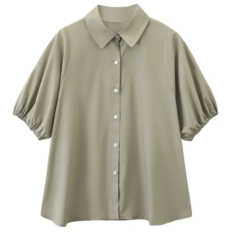 Women's Puff Sleeve Sweet Loose Korean Shirt Beige - Image 2