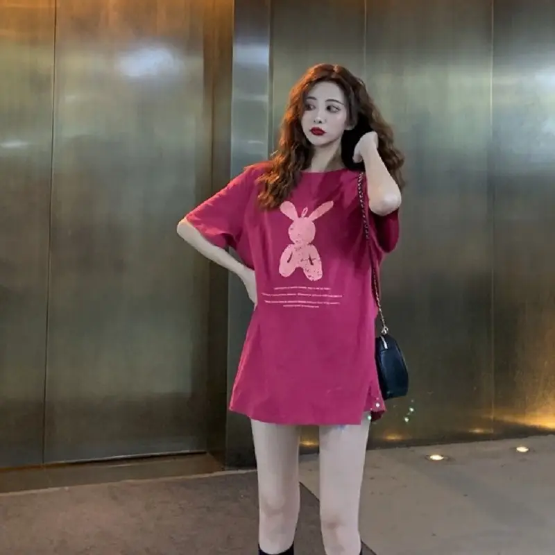 Women Cartoon Print Summer T-Shirt Pink Light Pink - Image 6