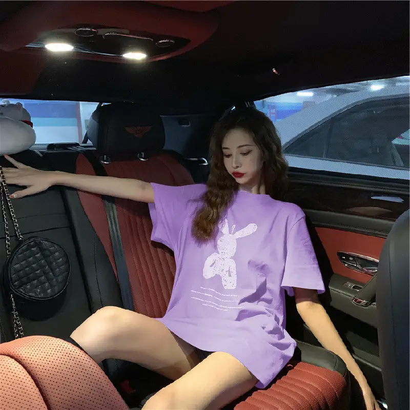Women Cartoon Print Summer T-Shirt Pink Light Pink - Image 3