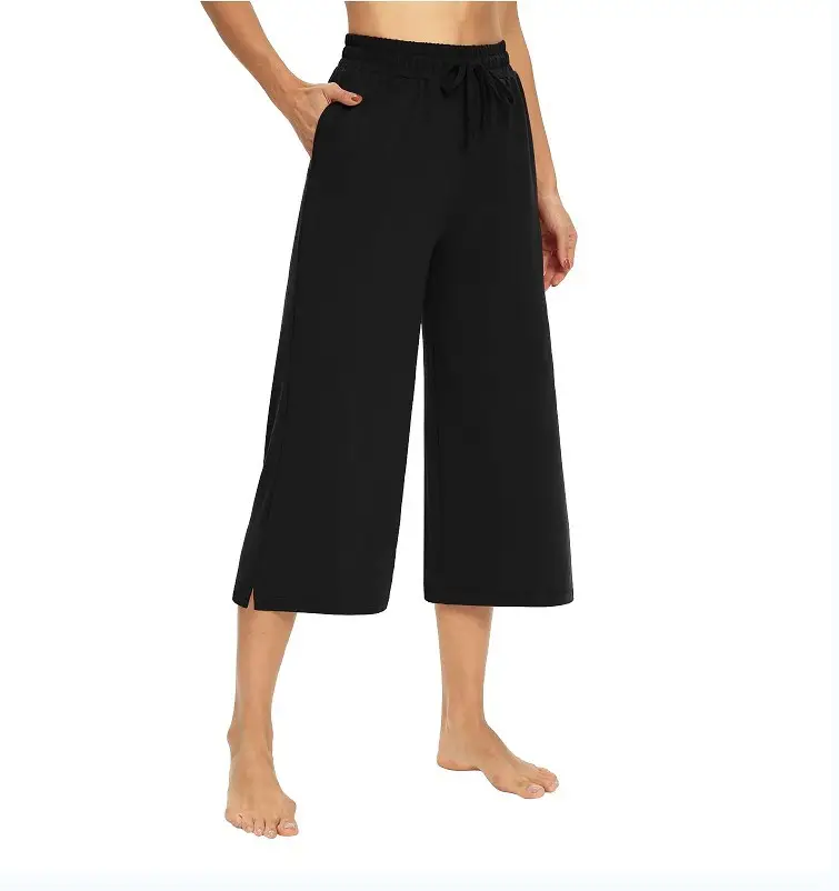 Ladies Navy Wide Leg Drawstring Pants Capri Style - Image 8