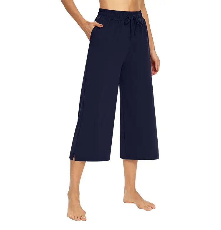 Ladies Navy Wide Leg Drawstring Pants Capri Style - Image 10