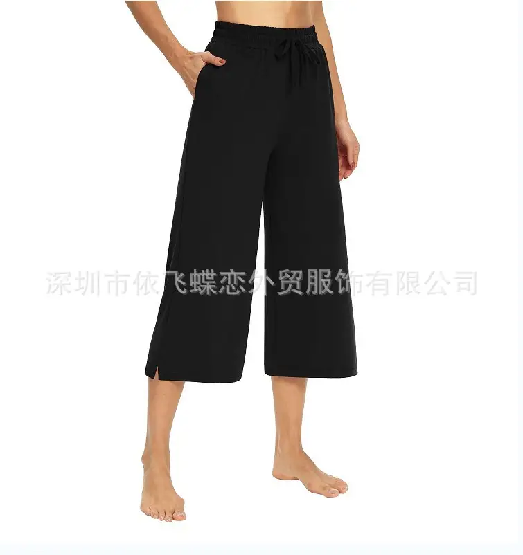 Ladies Navy Wide Leg Drawstring Pants Capri Style - Image 2