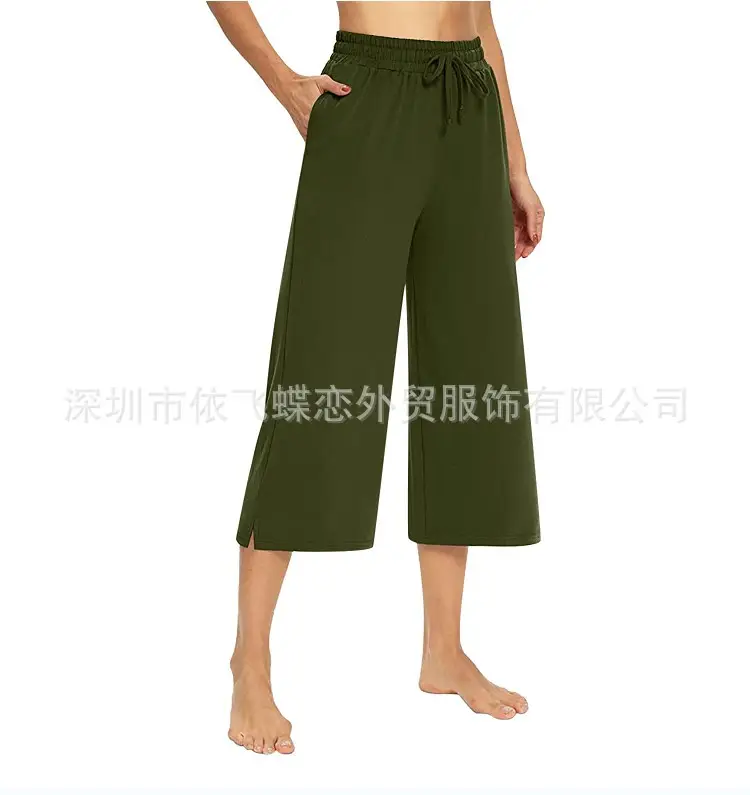Ladies Navy Wide Leg Drawstring Pants Capri Style - Image 6