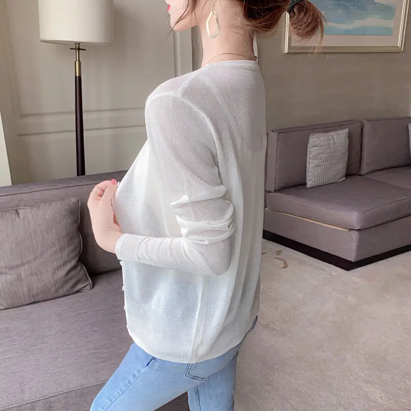 Women Ice Silk Knitted Cardigan with Skirt Blue Summer Top - Image 11