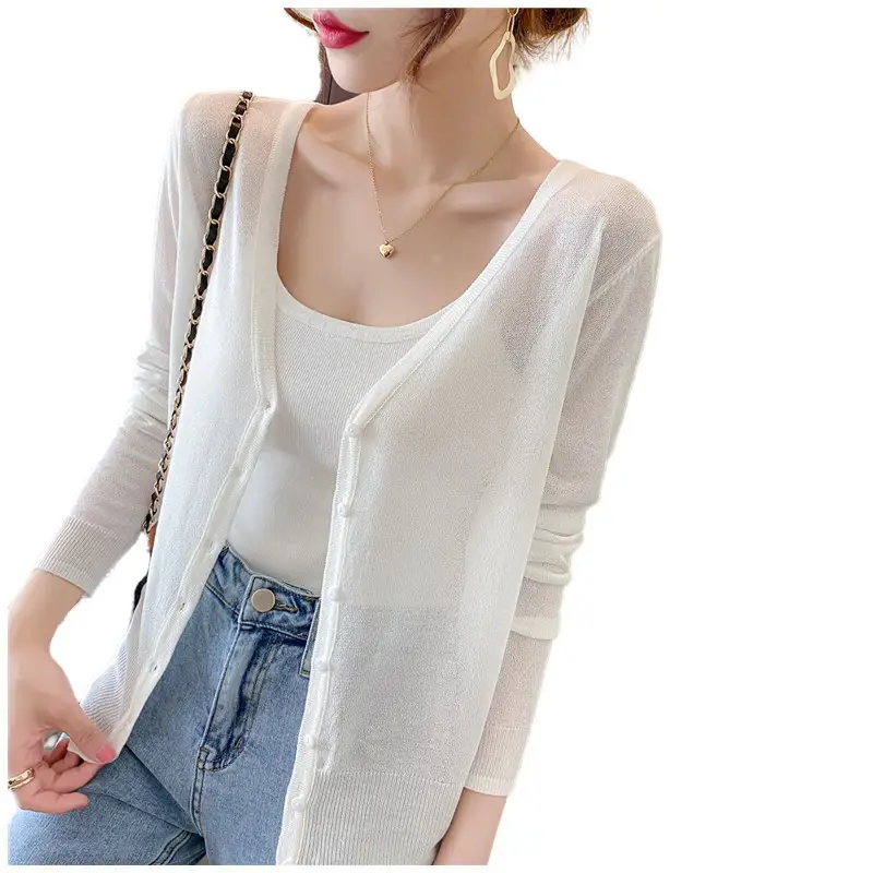 Women Ice Silk Knitted Cardigan with Skirt Blue Summer Top - Image 12