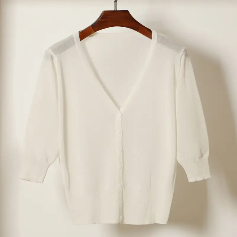 Women Ice Silk Knitted Cardigan with Skirt Blue Summer Top - Image 2