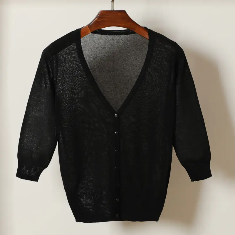 Women Ice Silk Knitted Cardigan with Skirt Blue Summer Top - Image 4