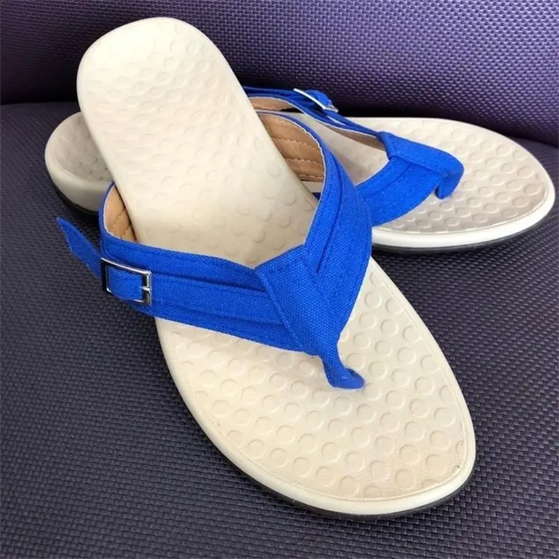 Women's Blue Buckle Strap Sandals Flat