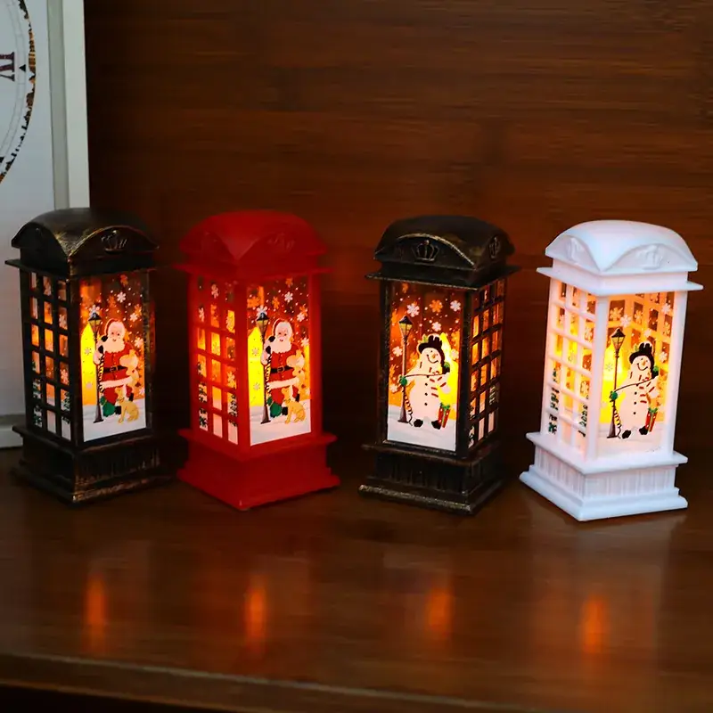 LED Telephone Booth Night Light with Snowman Design