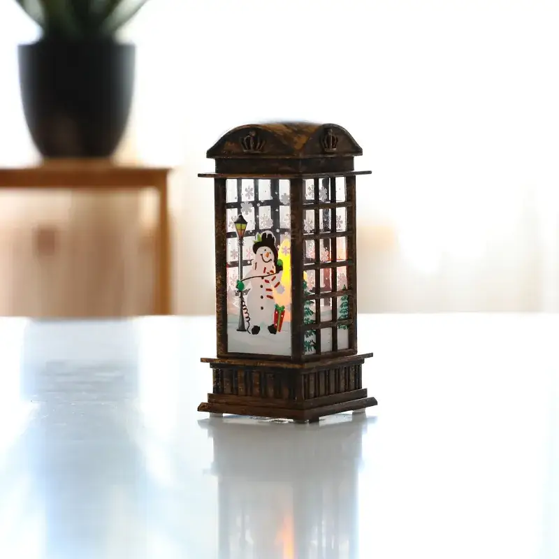 LED Telephone Booth Night Light with Snowman Design