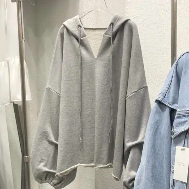 Women's 230kg Hooded Ins Sweater Grey Autumn Winter Loose - Image 10