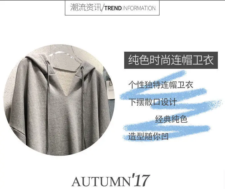 Women's 230kg Hooded Ins Sweater Grey Autumn Winter Loose — feature 10