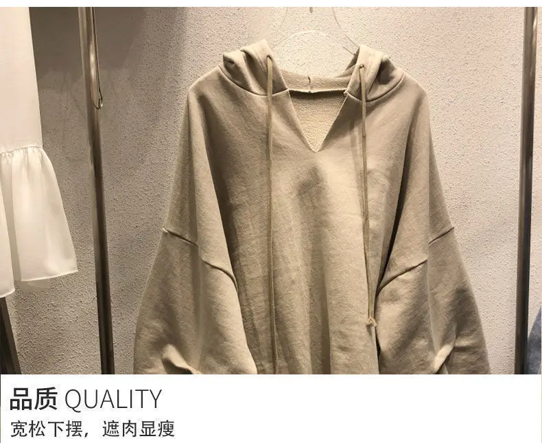 Women's 230kg Hooded Ins Sweater Grey Autumn Winter Loose — feature 3