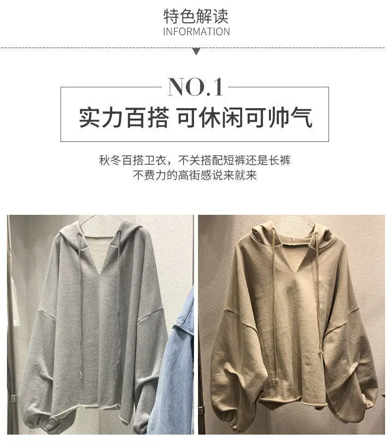 Women's 230kg Hooded Ins Sweater Grey Autumn Winter Loose — feature 7