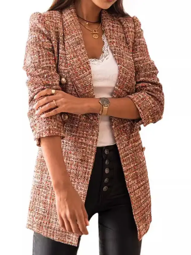 Women's Long-Sleeved Printed Blazer Brown Button Front - Image 6
