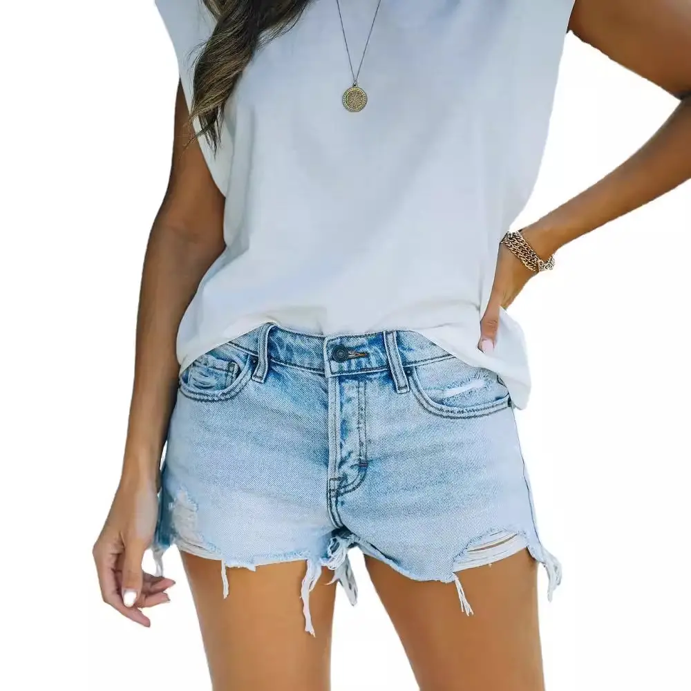 Women Ripped Raw Edge Denim Shorts 2023 Summer - Image 6