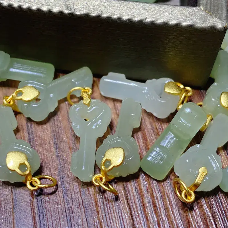 Green Jade Key Pendant with Gold Plated Chain - Image 3