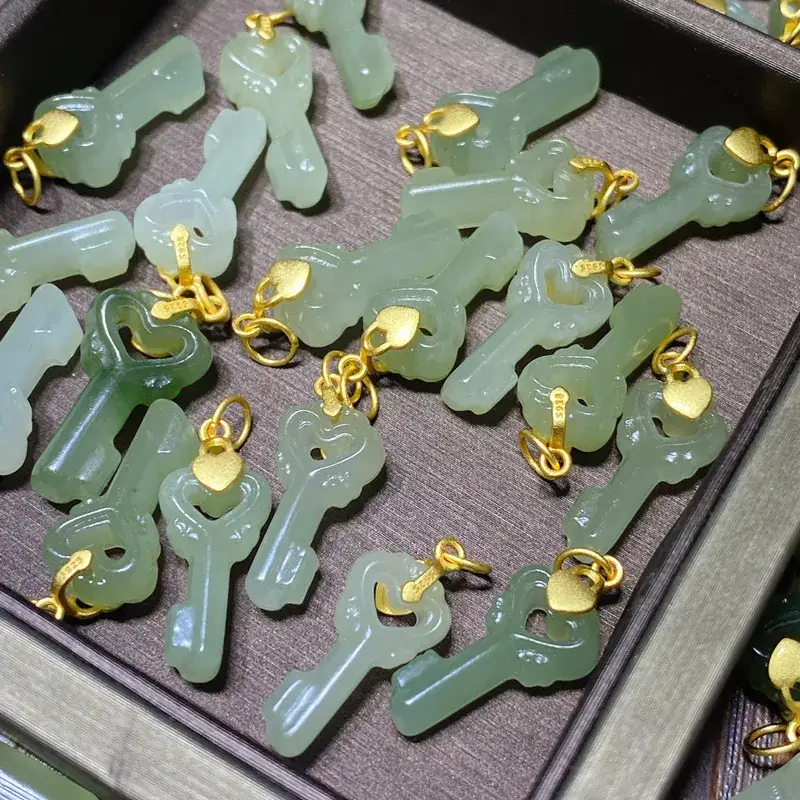 Green Jade Key Pendant with Gold Plated Chain - Image 4