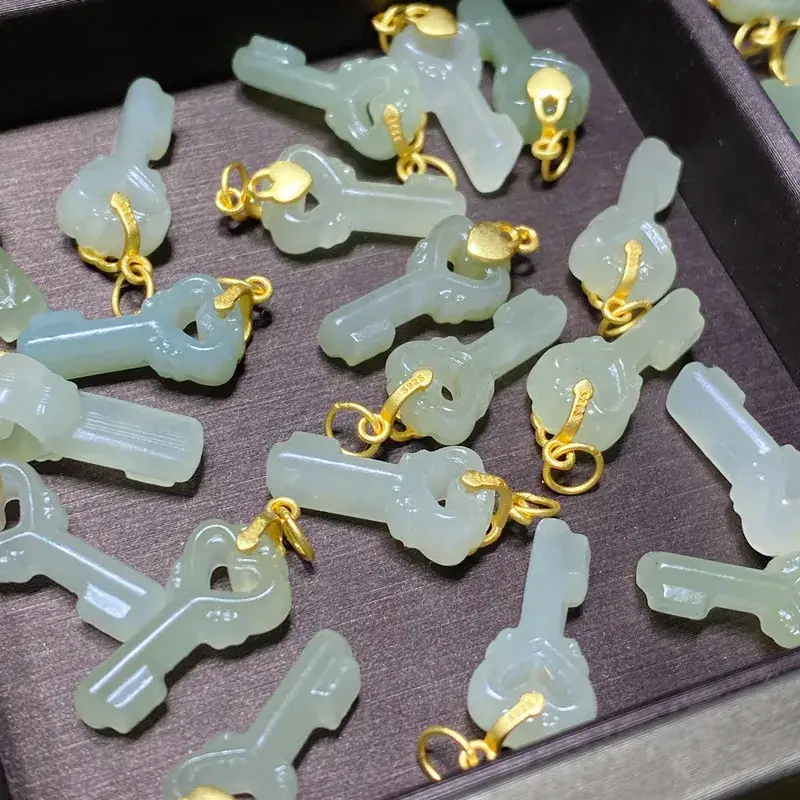 Green Jade Key Pendant with Gold Plated Chain - Image 5