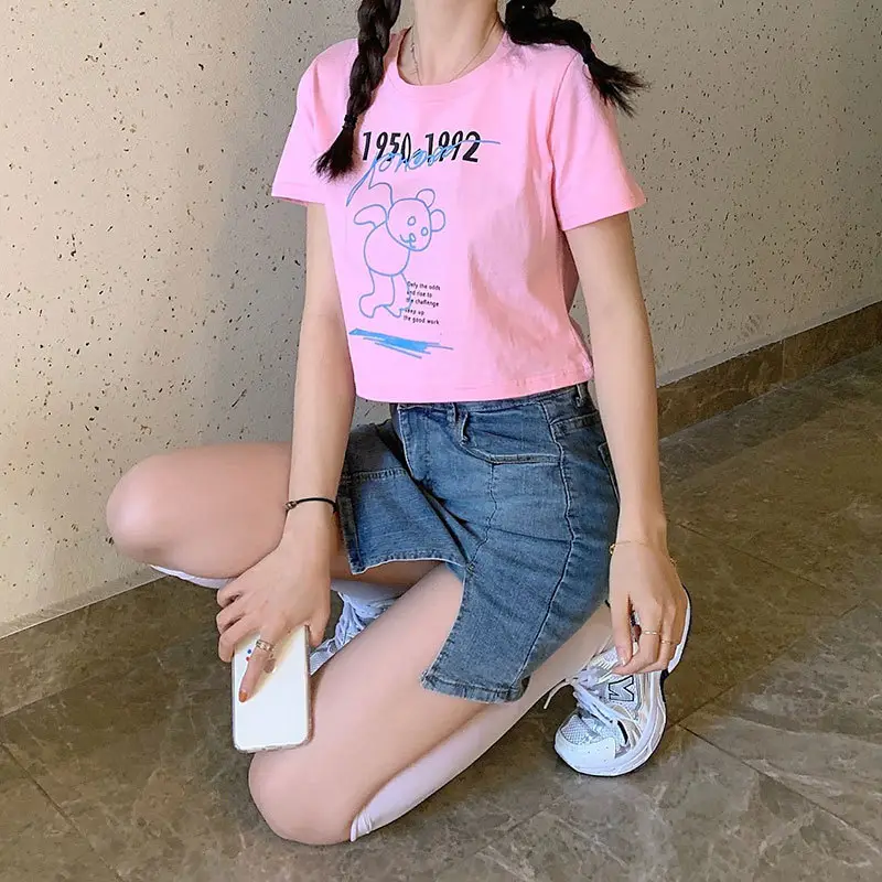Women Bear Print Crop T-Shirt 2025 Summer - Image 6