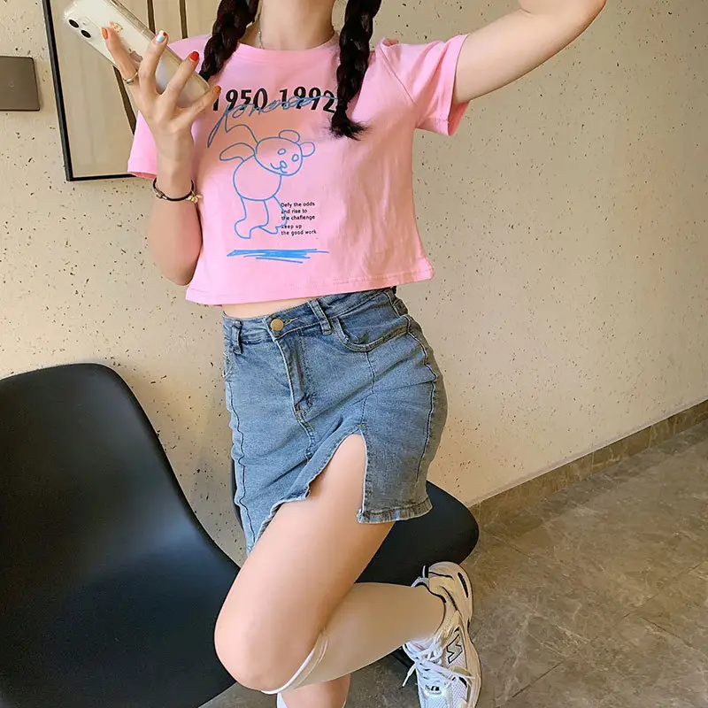 Women Bear Print Crop T-Shirt 2025 Summer - Image 7