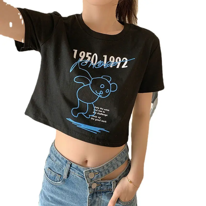 Women Bear Print Crop T-Shirt 2025 Summer - Image 8