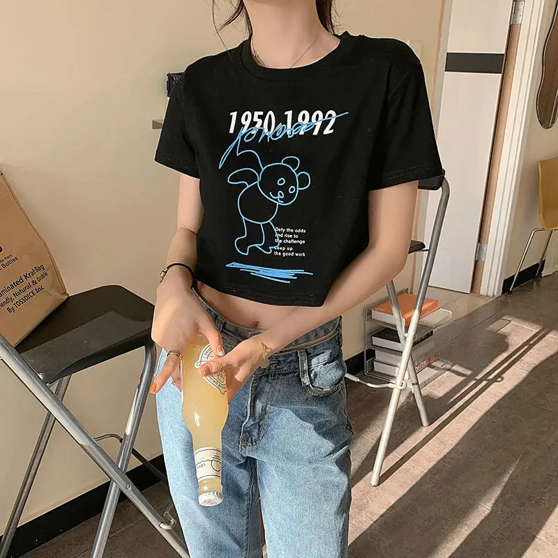 Women Bear Print Crop T-Shirt 2025 Summer — feature 10