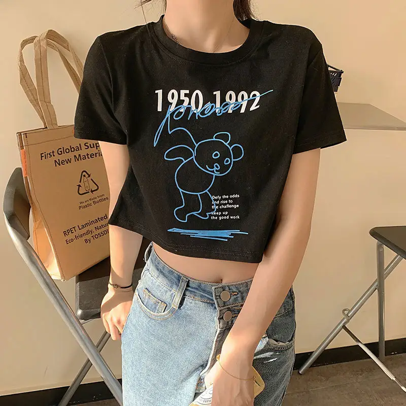 Women Bear Print Crop T-Shirt 2025 Summer — feature 11