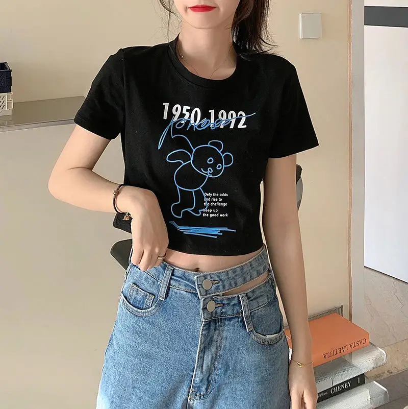 Women Bear Print Crop T-Shirt 2025 Summer — feature 13