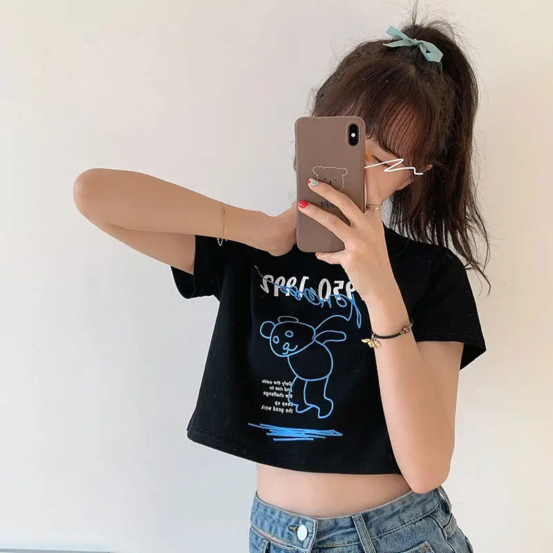 Women Bear Print Crop T-Shirt 2025 Summer — feature 15