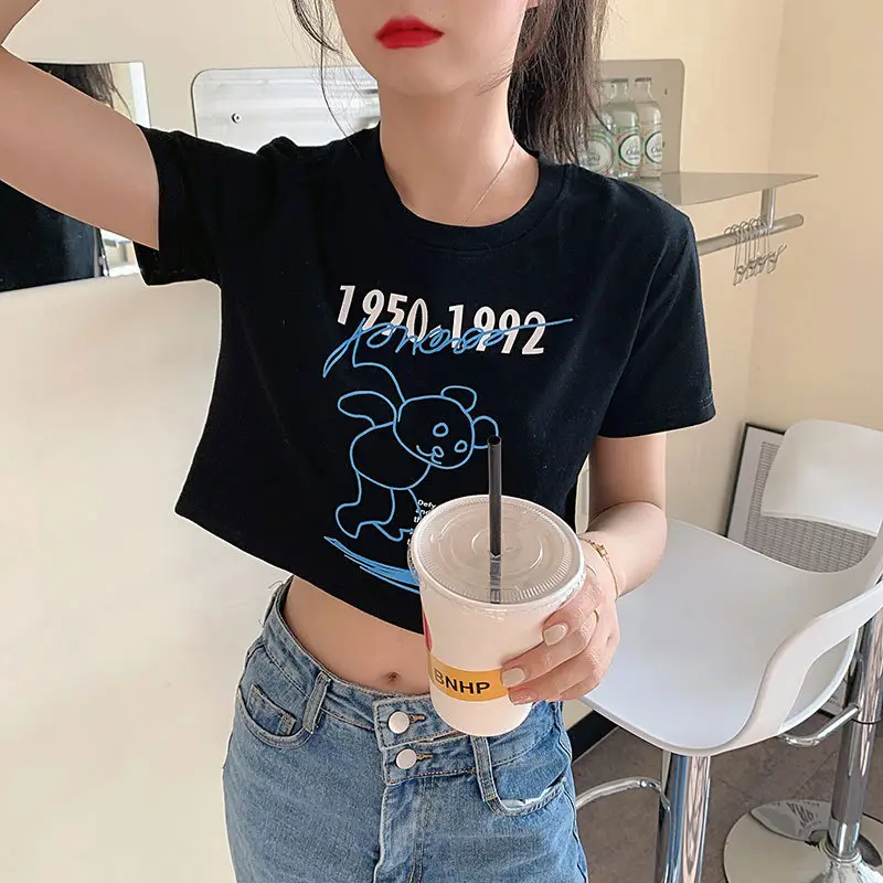 Women Bear Print Crop T-Shirt 2025 Summer — feature 17