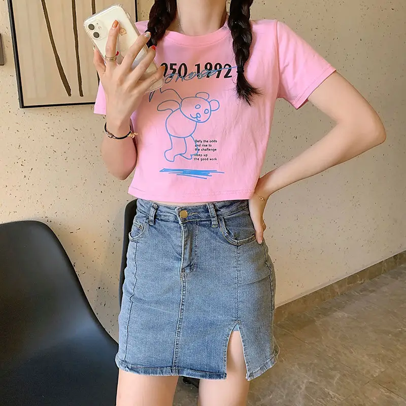 Women Bear Print Crop T-Shirt 2025 Summer — feature 18
