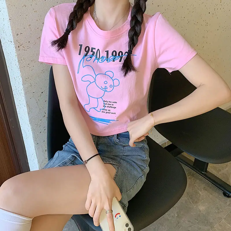 Women Bear Print Crop T-Shirt 2025 Summer — feature 21