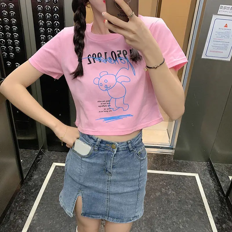 Women Bear Print Crop T-Shirt 2025 Summer — feature 23