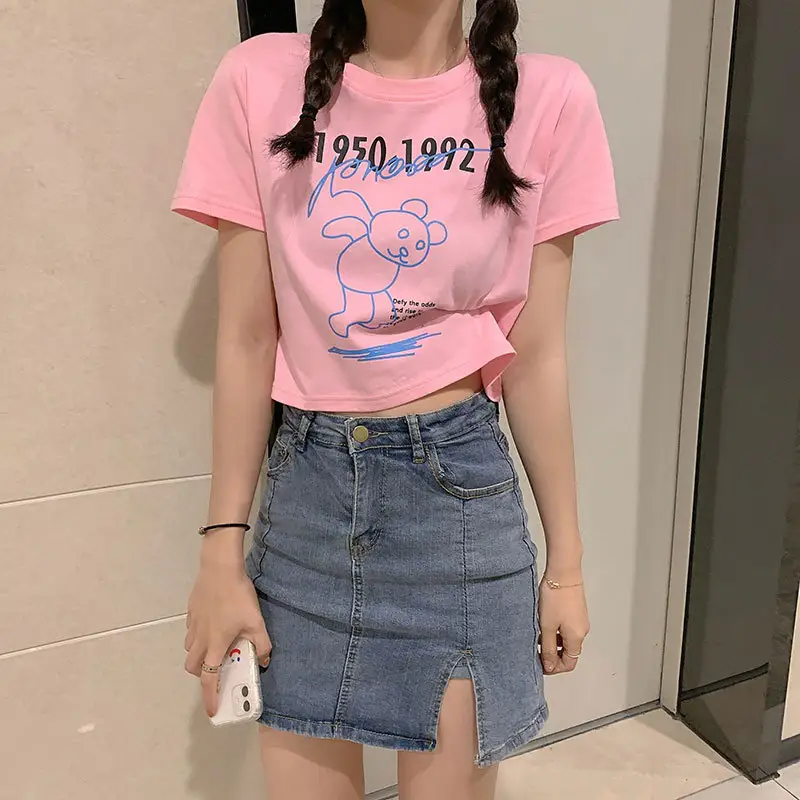 Women Bear Print Crop T-Shirt 2025 Summer — feature 24