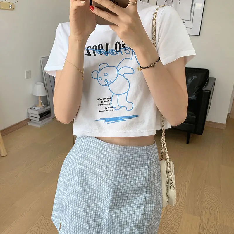 Women Bear Print Crop T-Shirt 2025 Summer — feature 9
